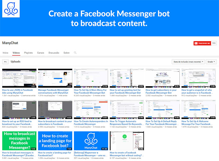 Canal ManyChat no Youtube