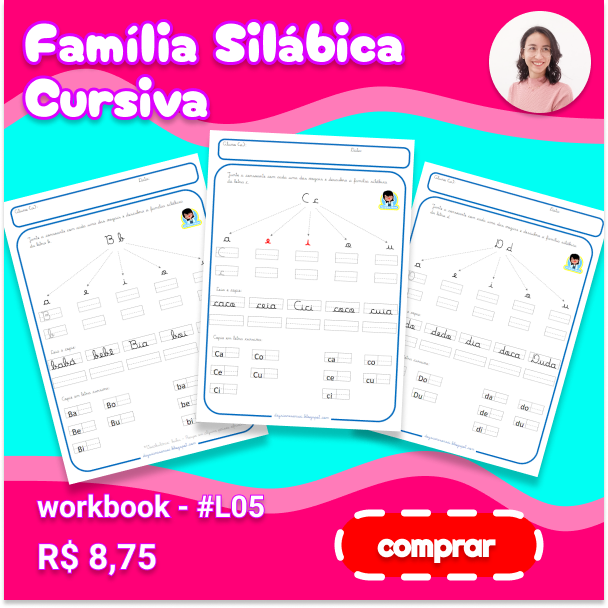 Família Silábica Cursiva para imprimir de B à Z - Workbook #L05 - D...
