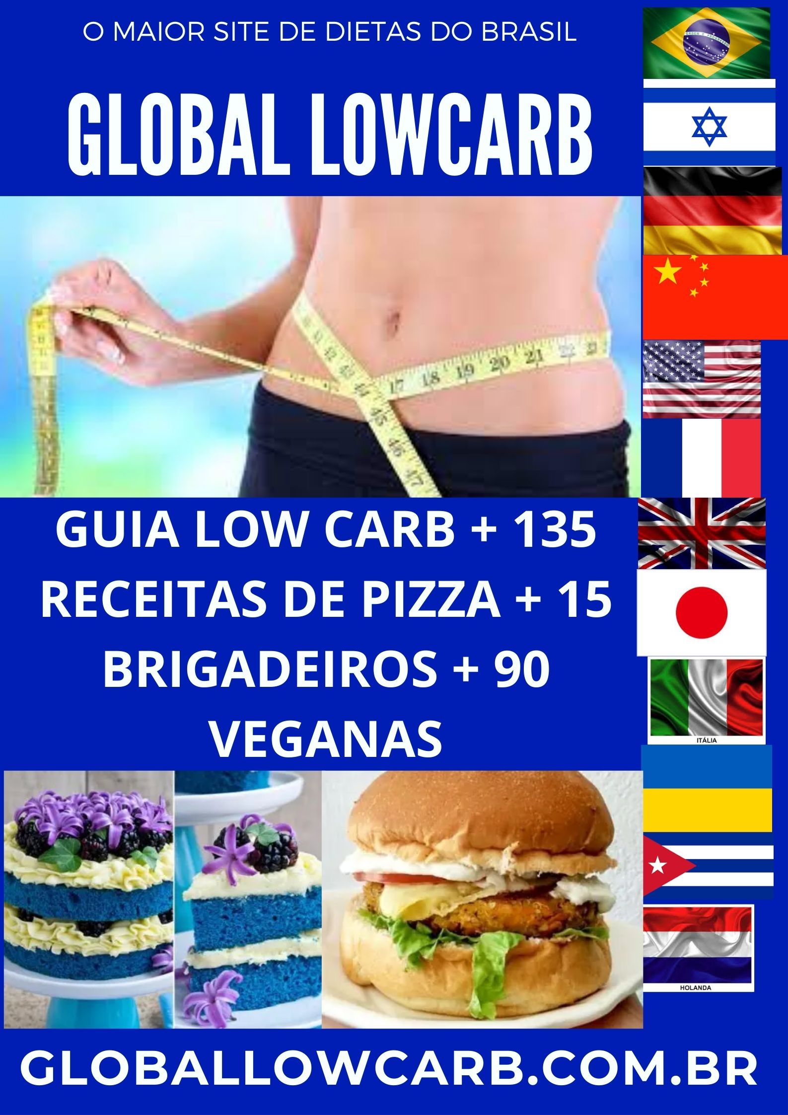 Imagem de capa para o Ebook Guia lowcarb + 135 RECEITAS DE PIZZA E 15 DE BRIGADEIRO +90 RECEITAS VEGANAS