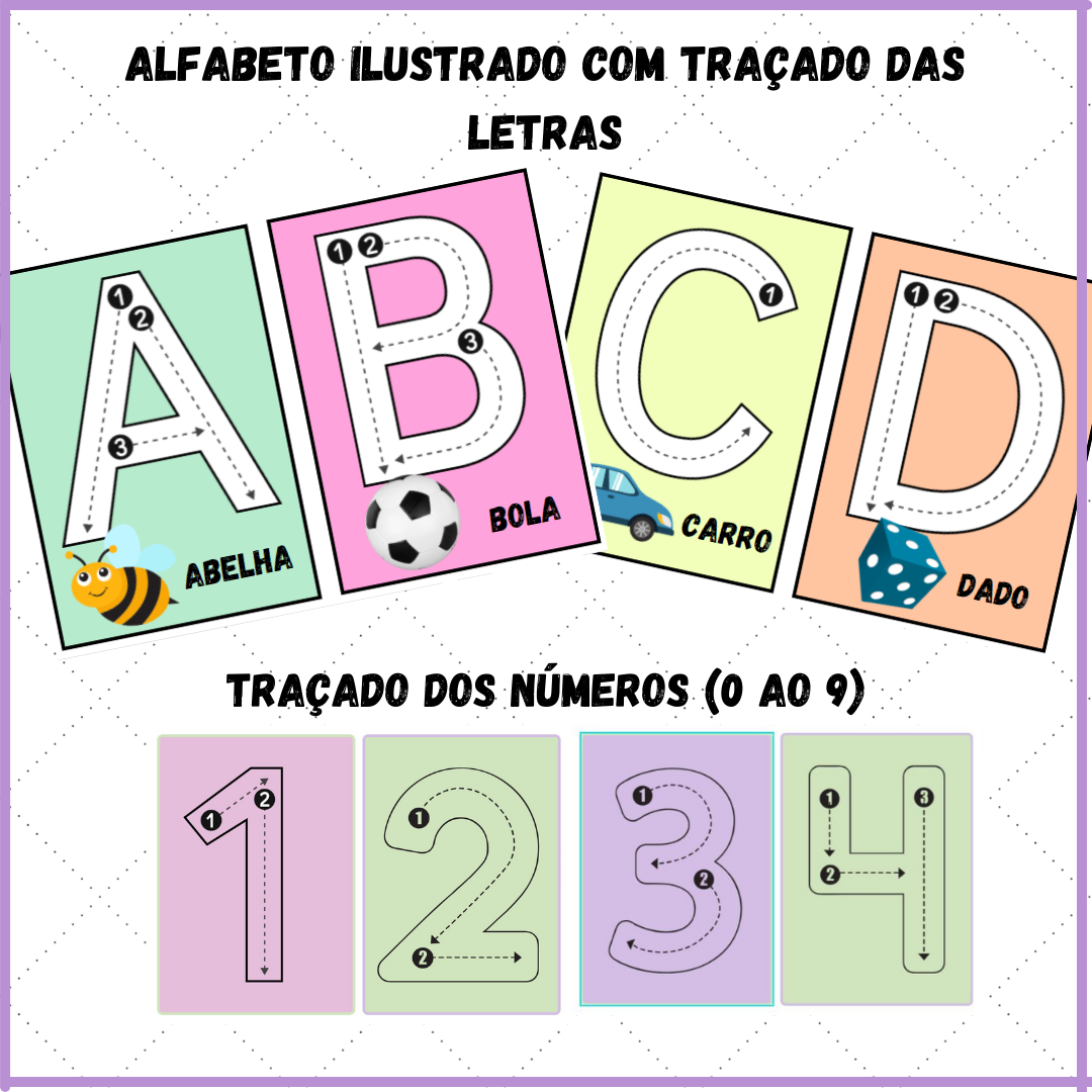 Alfabeto ilustrado com traçado das letras - Mariel | Hotmart