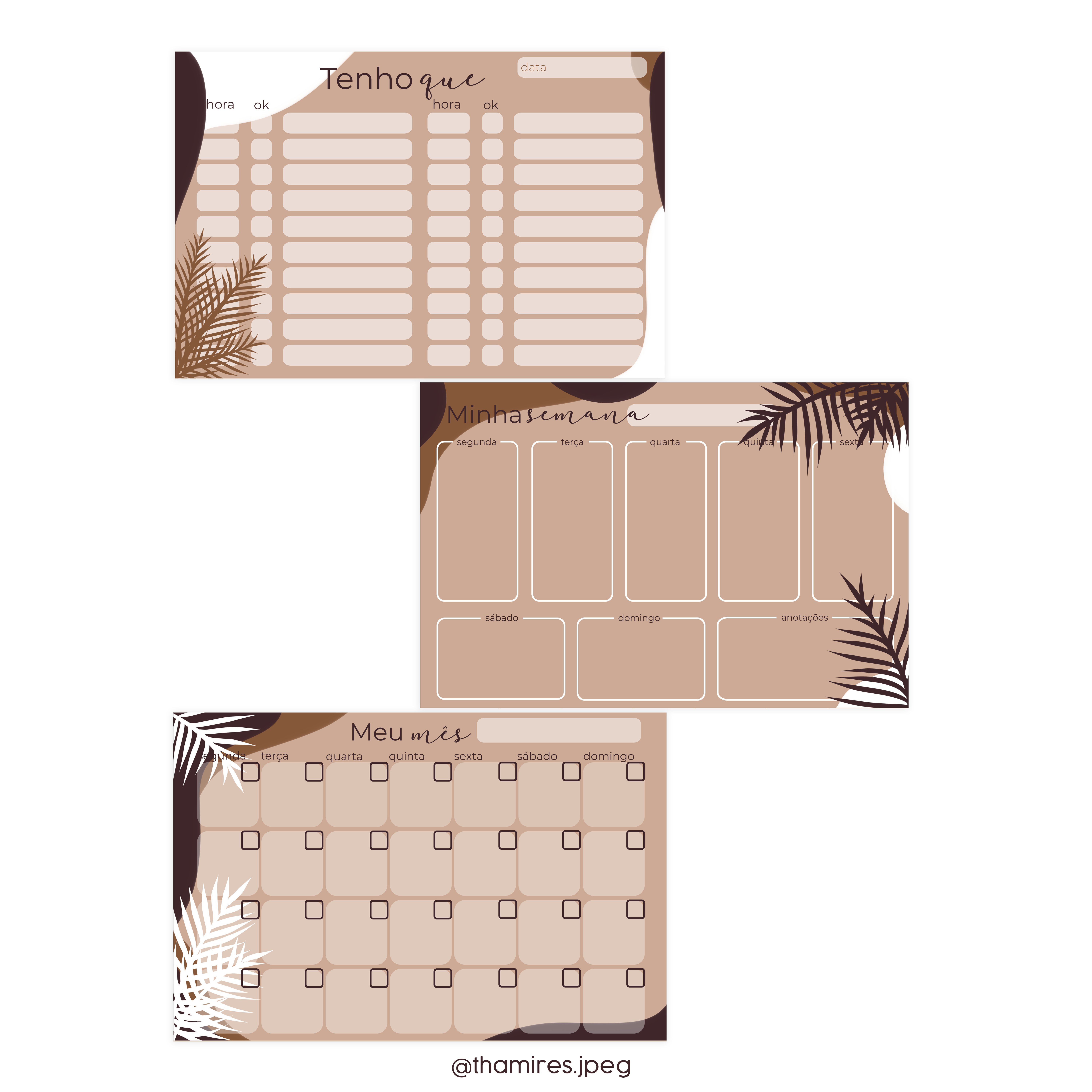 Planner digital semanal, mensal e lista, tema orgânico para impress...