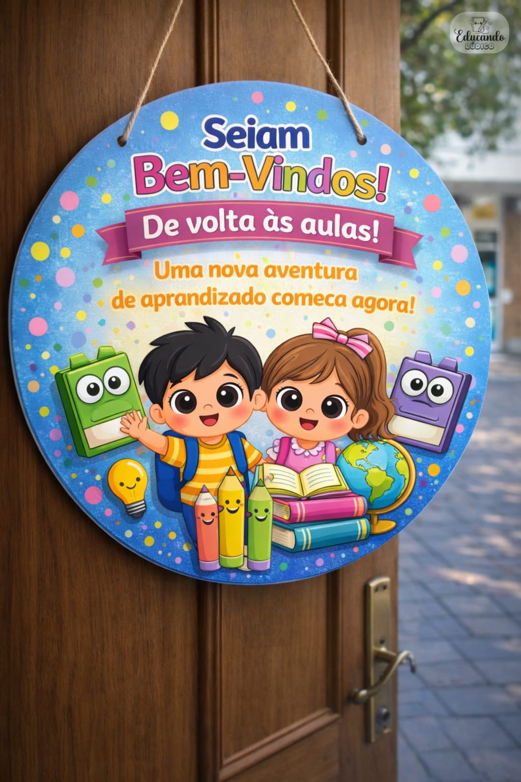 KIT VOLTA ÀS AULAS – Plaquinha para Porta + TAG PARA LEMBRANCINHAS (AZUL)
