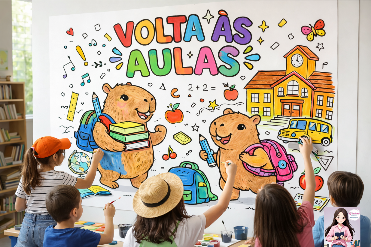 🦫🎨 Painel Coletivo – Volta às Aulas Capivara Fofa 1 🎒✨