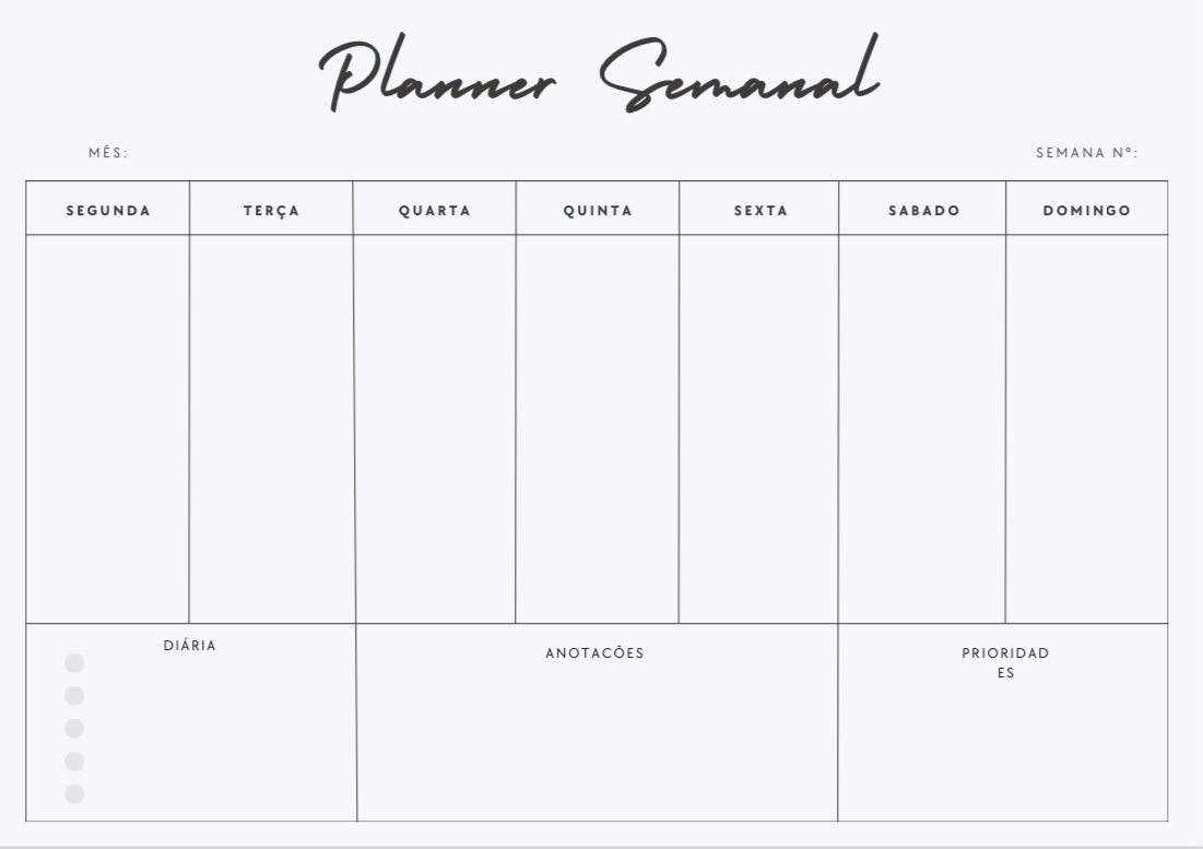 Planner Semanal Minimalista - Nivaldo Luiz de Oliveira Souza | Hotmart