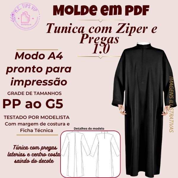 MOLDE EM PDF_A4_TÚNICA COM ZÍPER COM PREGAS LATERAIS E CENTRO COSTA DO ...
