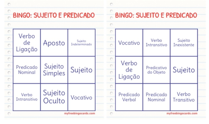 BINGO: SUJEITO E PREDICADO - LÍNGUA PORTUGUESA - MD PEDAGÓGICO | Ho...