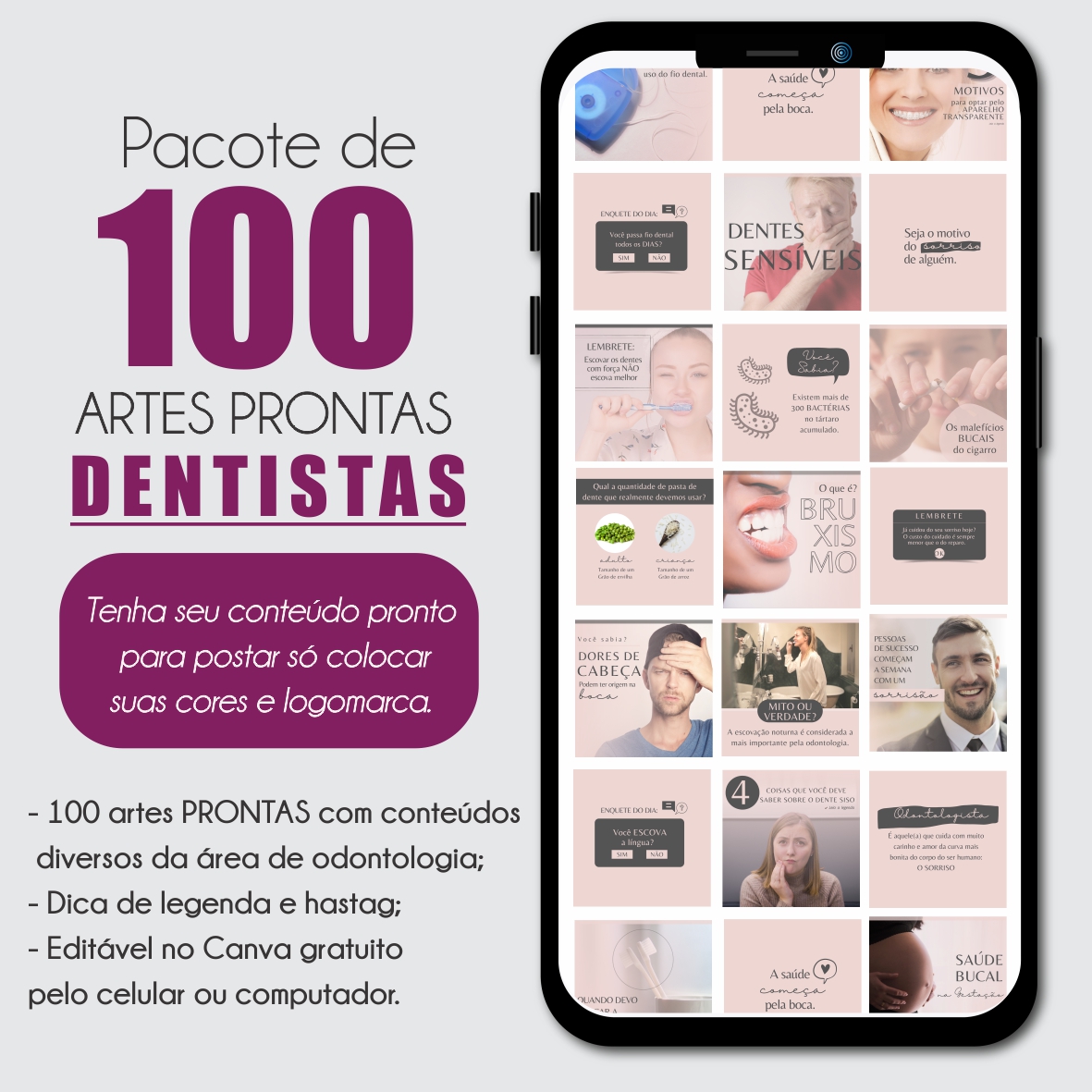 Imagem de capa para o Curso online 100 postagens prontas para DENTISTAS 