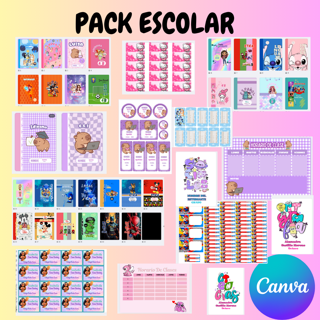 Pack de Portadas, Etiquetas, Marcado de Cuaderno y Horarios Escolares