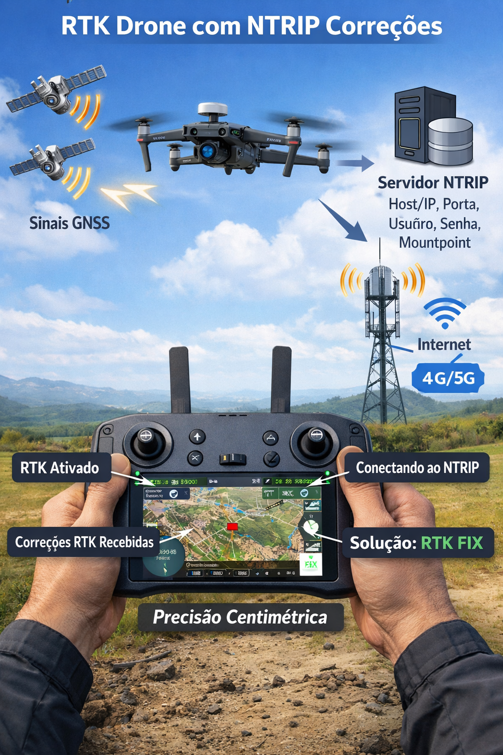 RTK Sem Base Própria: Precisão Centimétrica no Drone com NTRIP do I...