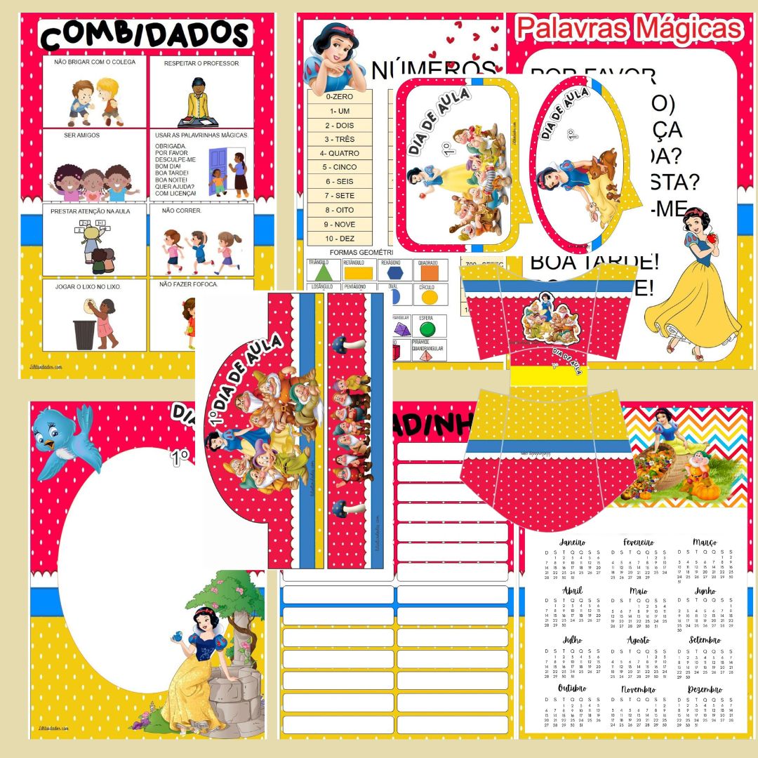 kit 2 CARTAZES BRANCA DE NEVE - VOLTA ÀS AULAS