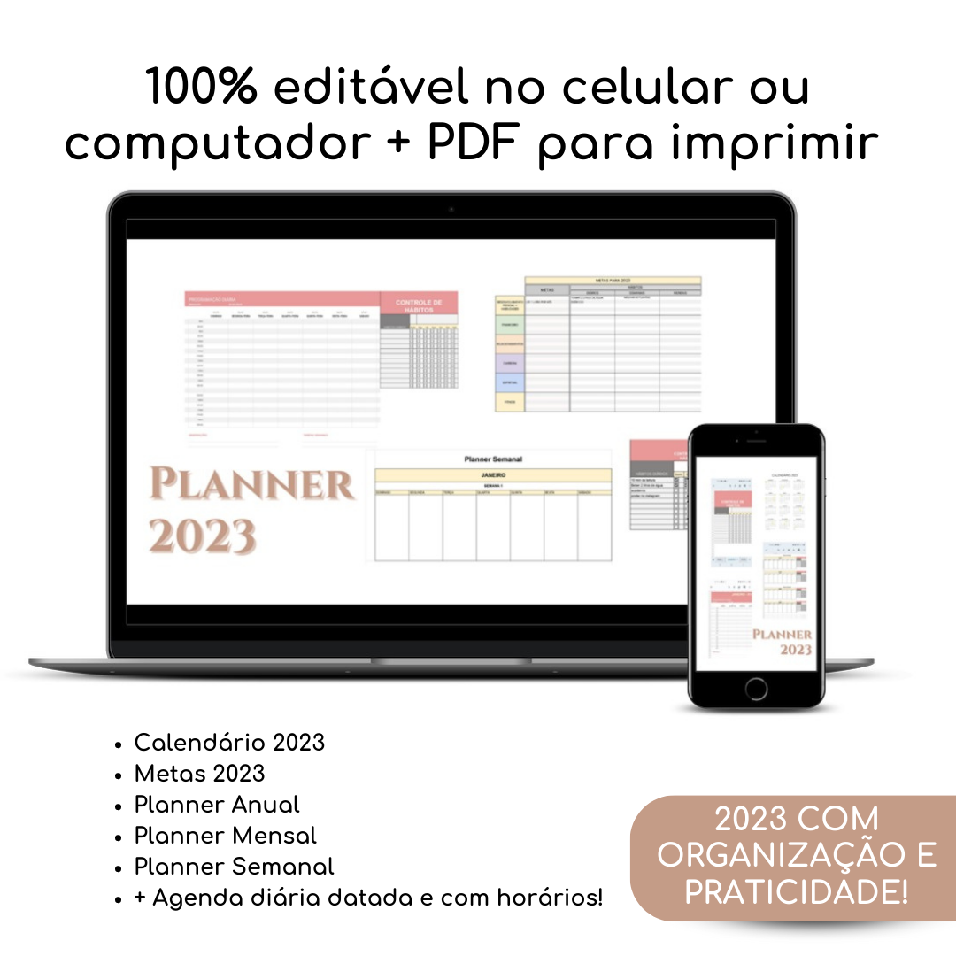 Planner 2023 Editável no Excel e Google Planilhas Agenda O mundo da