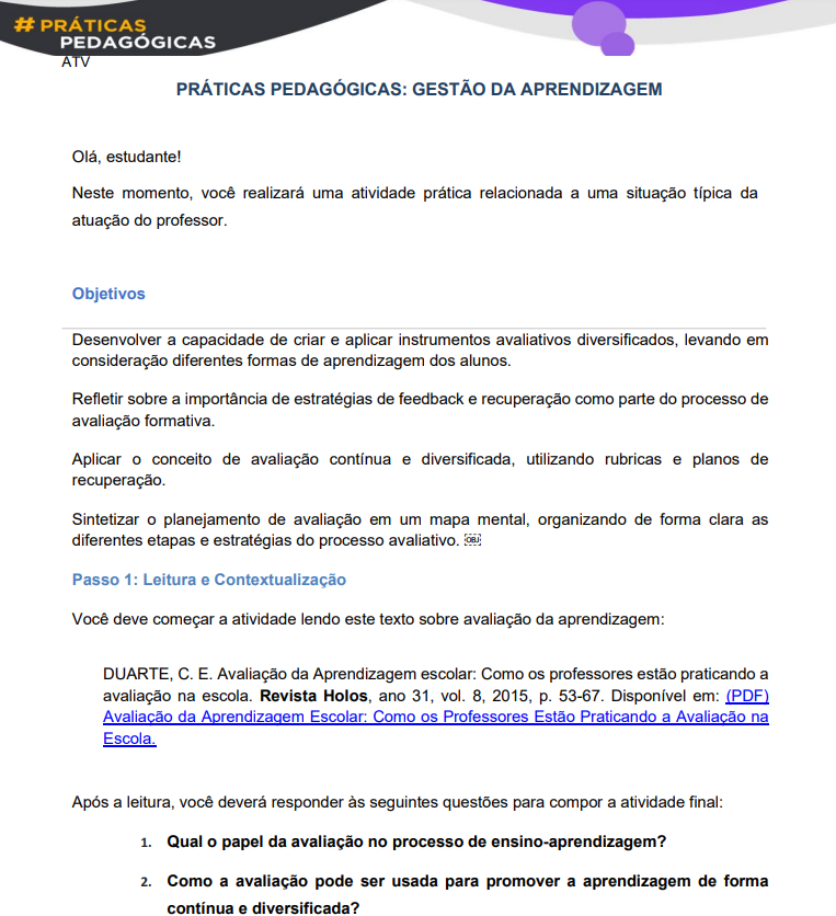 PORTFÓLIO INDIVIDUAL - PRÁTICAS PEDAGÓGICAS: GESTÃO DA APRENDIZAGE...
