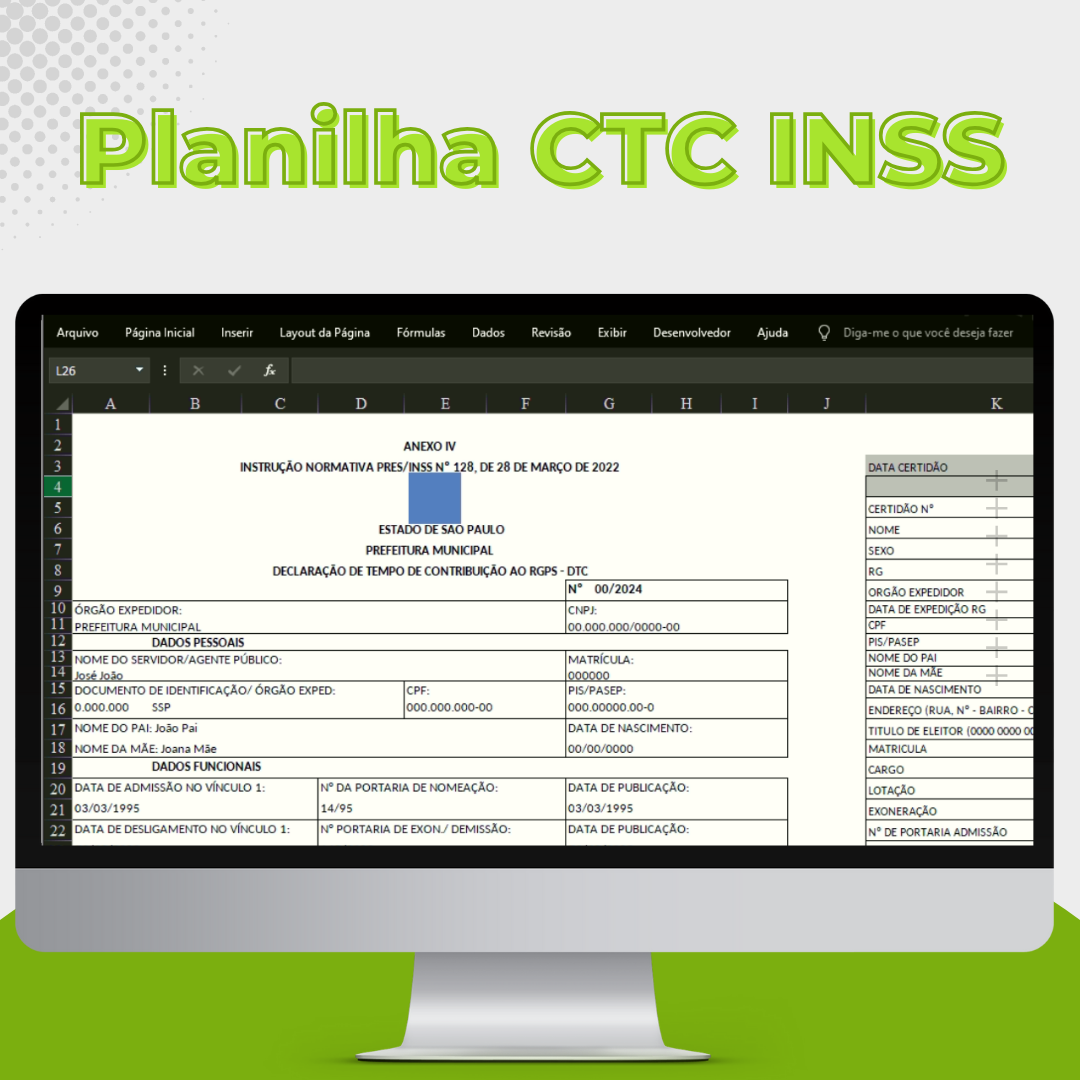 Imagem de capa para o Curso online Combo Planilhas Certidão de Tempo de Contribuição INSS para períodos em RPPS e RGPS
