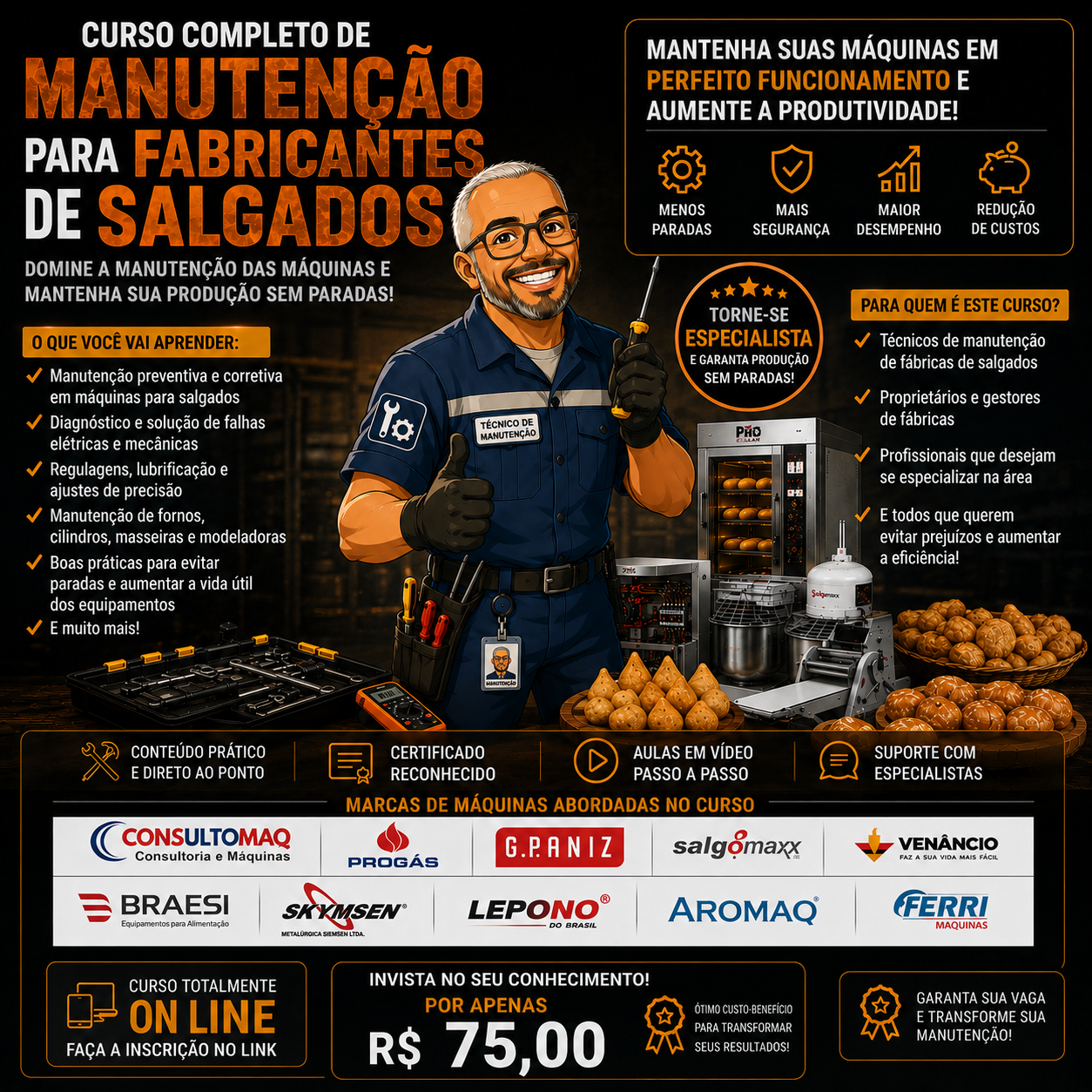 Máquina de fazer salgados sendo reparada