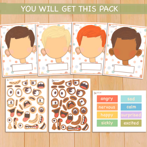 👦Emotions Activity for Kids – Boy Version | Toddler Emotions Chart...
