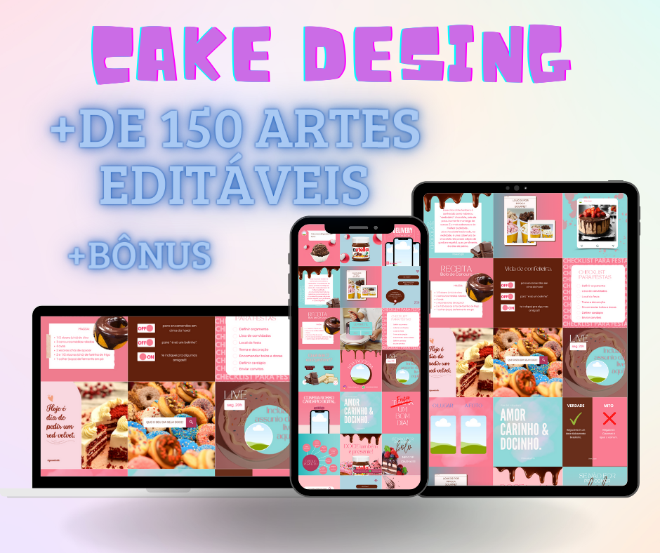 Imagem de capa para o Curso online PACK ARTES EDITÁVEIS CANVA CAKE DESING
