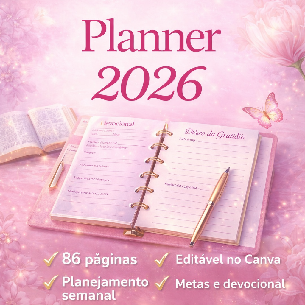 Planner Digital 2026 Editável no Canva Organização, Metas e Planeja...