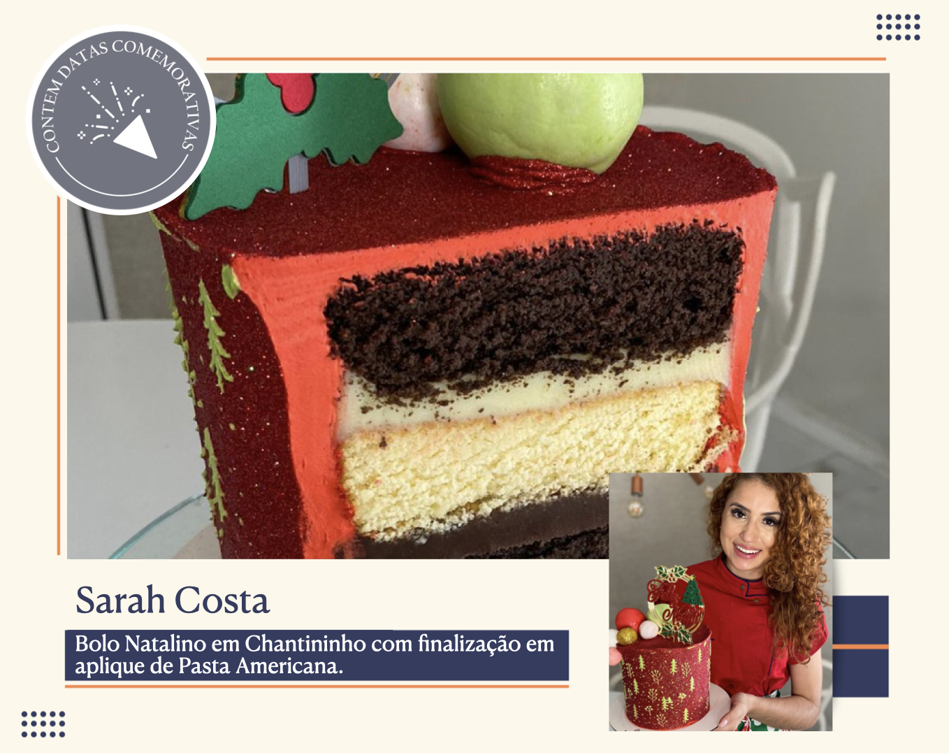 Bolo Natalino em Chantininho com finalização em aplique de Pasta
