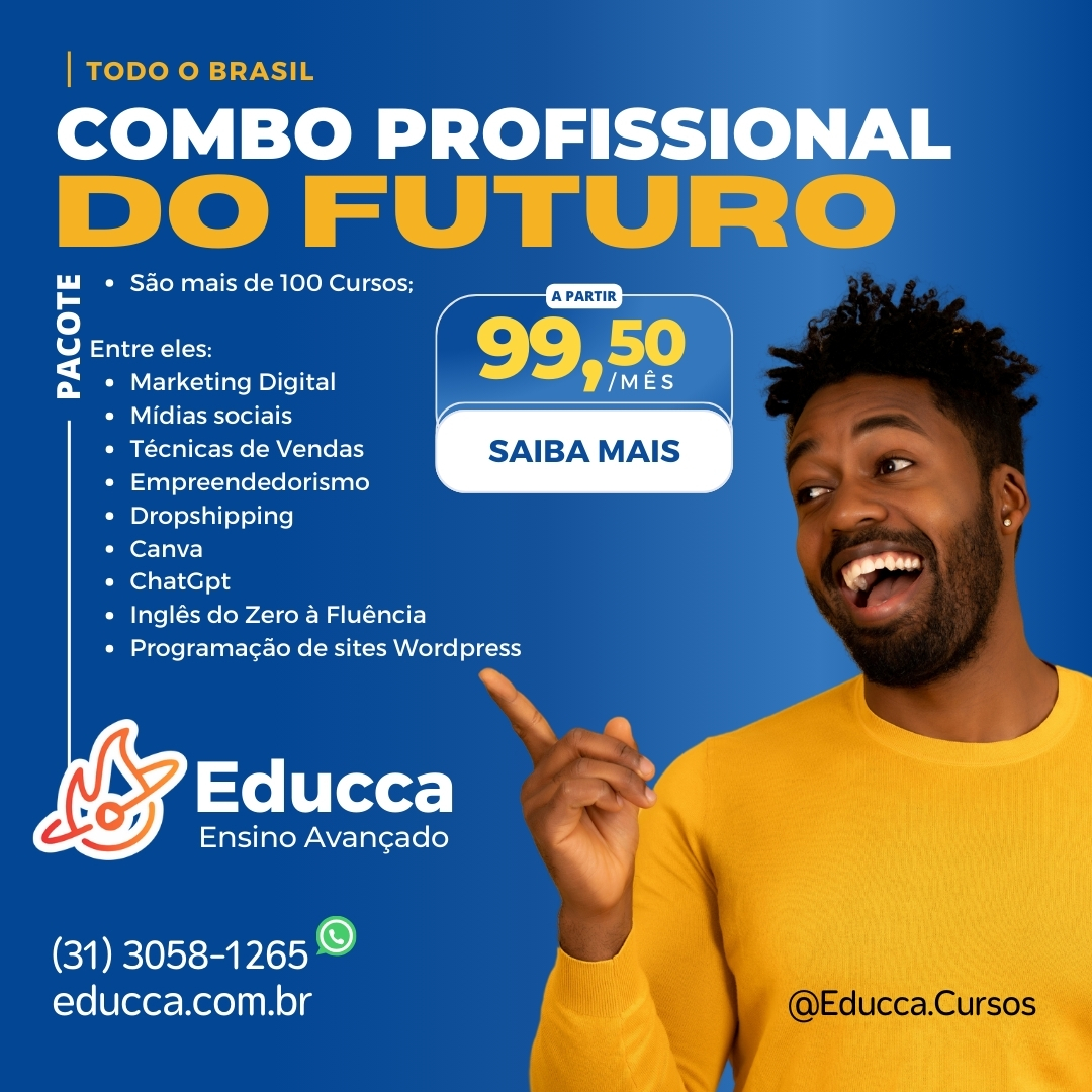 Imagem de capa para o Curso online Educca Cursos - Combo com + 100 Cursos Profissionalizantes