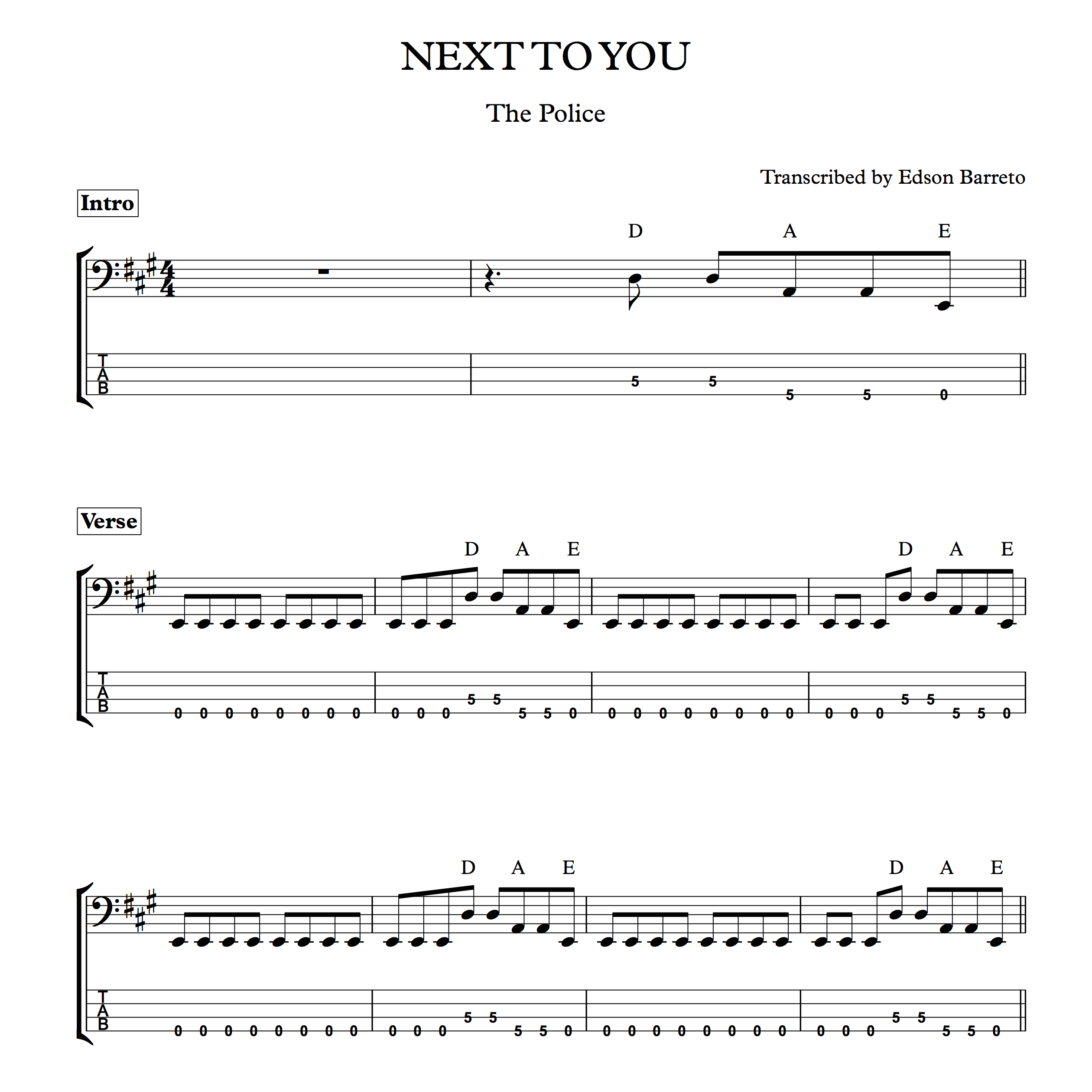 Cover image for Online course NEXT TO YOU (The Police) Bass Score & Tab Lesson