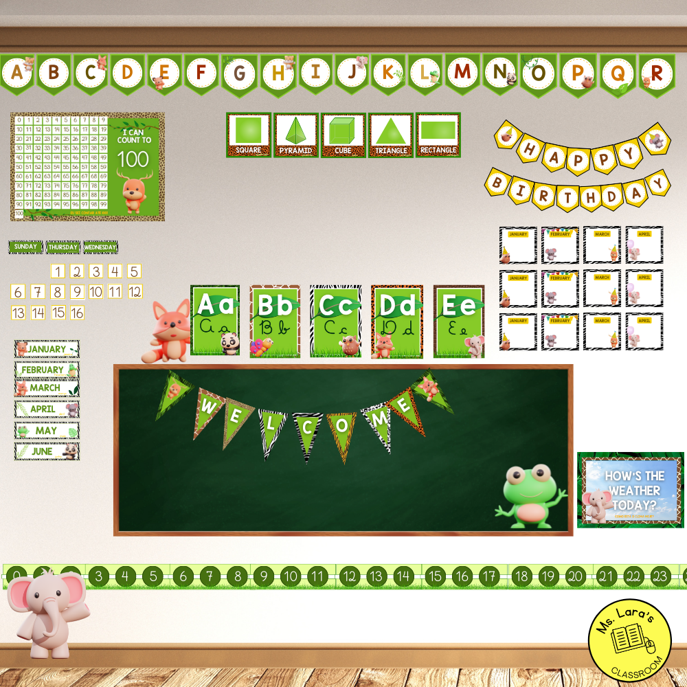 Decoração bilíngue para sala de aula infantil - Safari