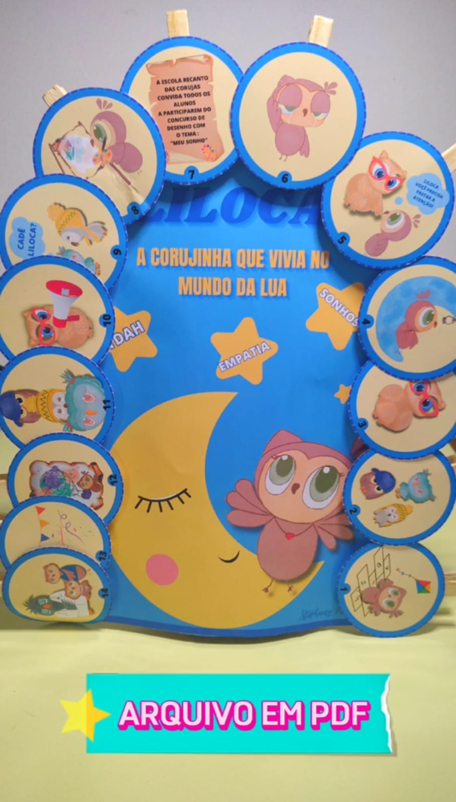 Luva para contação de história. Livro sobre TDAH- " Liloca, a corujinha que vivia no mundo da lua."