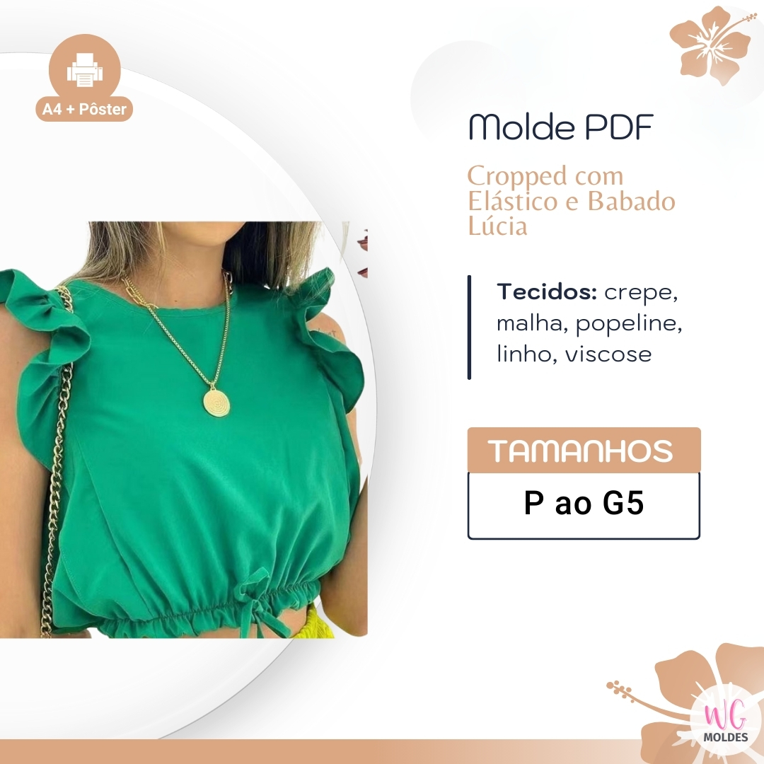 MOLDE CROPPED COM ELÁSTICO E BABADO LÚCIA