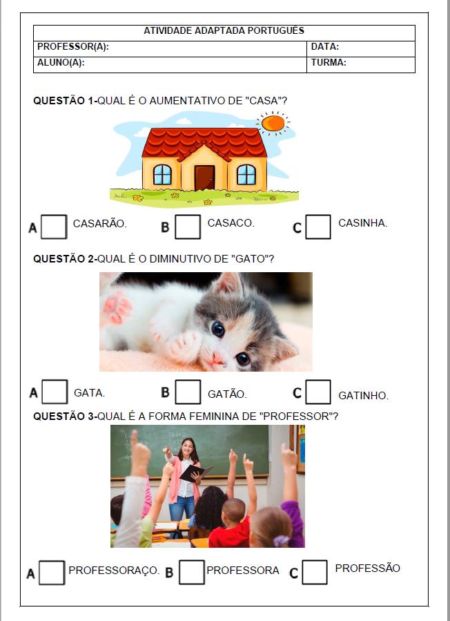Atividade Adaptada Português-Substantivos - Cantinho da Inclusão