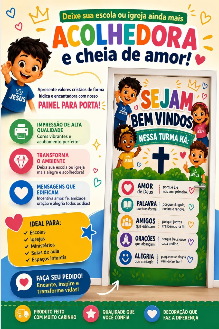 PAINEL INFANTIL CRISTÃ PARA PORTA -SEJAM BEM VINDOS RECANTO DO SABER INFANTIL