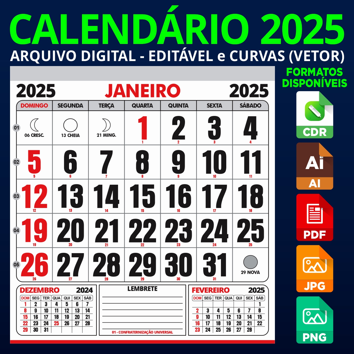 Calendário 2025 Arquivo Digital Corel E Ai (vetor) Denysson P...