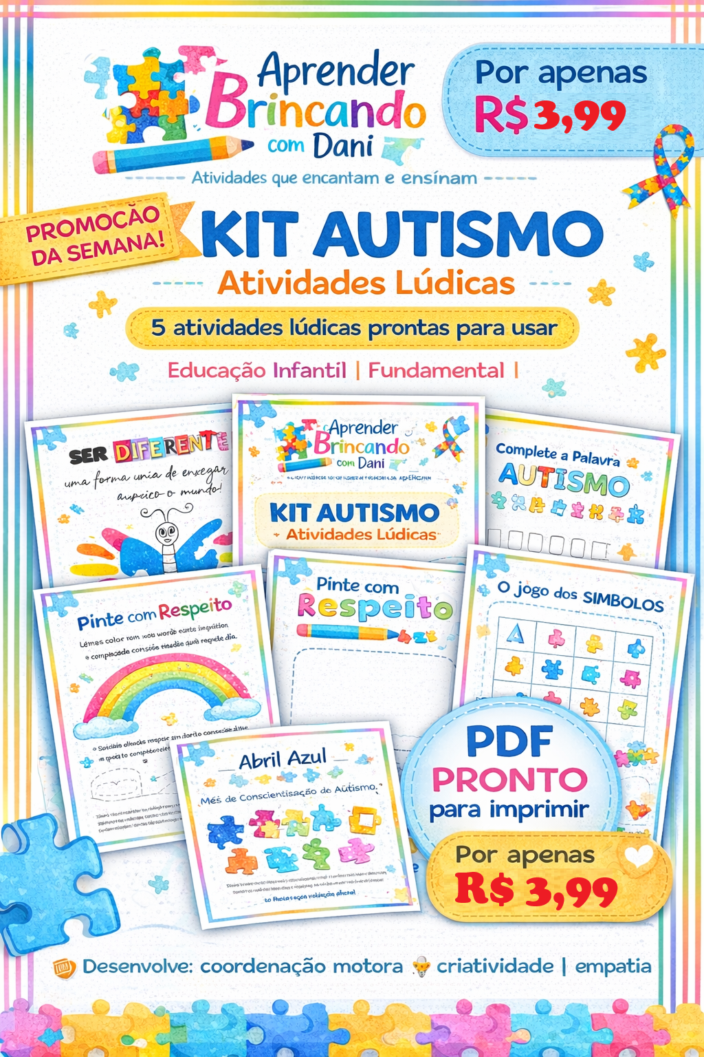 Atividades sobre Autismo para Crianças – Kit Educativo em PDF - Dan...