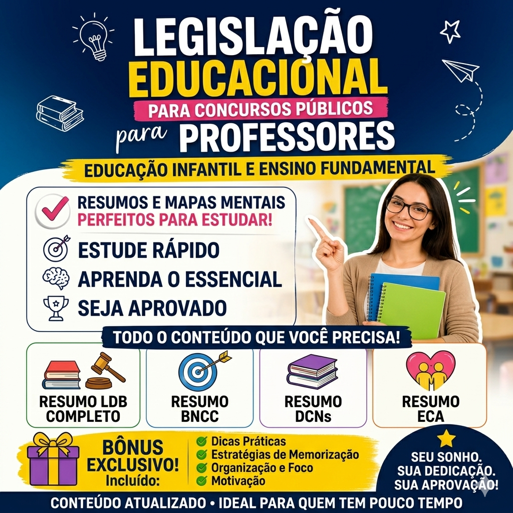 Apostila de Legislação Educacional para concursos públicos para professores - Educação Infantil e Ensino Fundamental