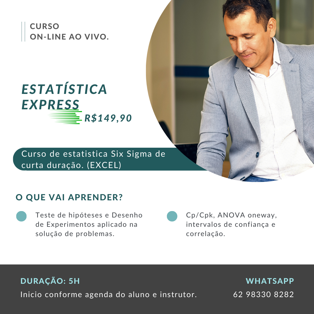 Estatística Express. Curso de estatística para Lean Six Sigma.