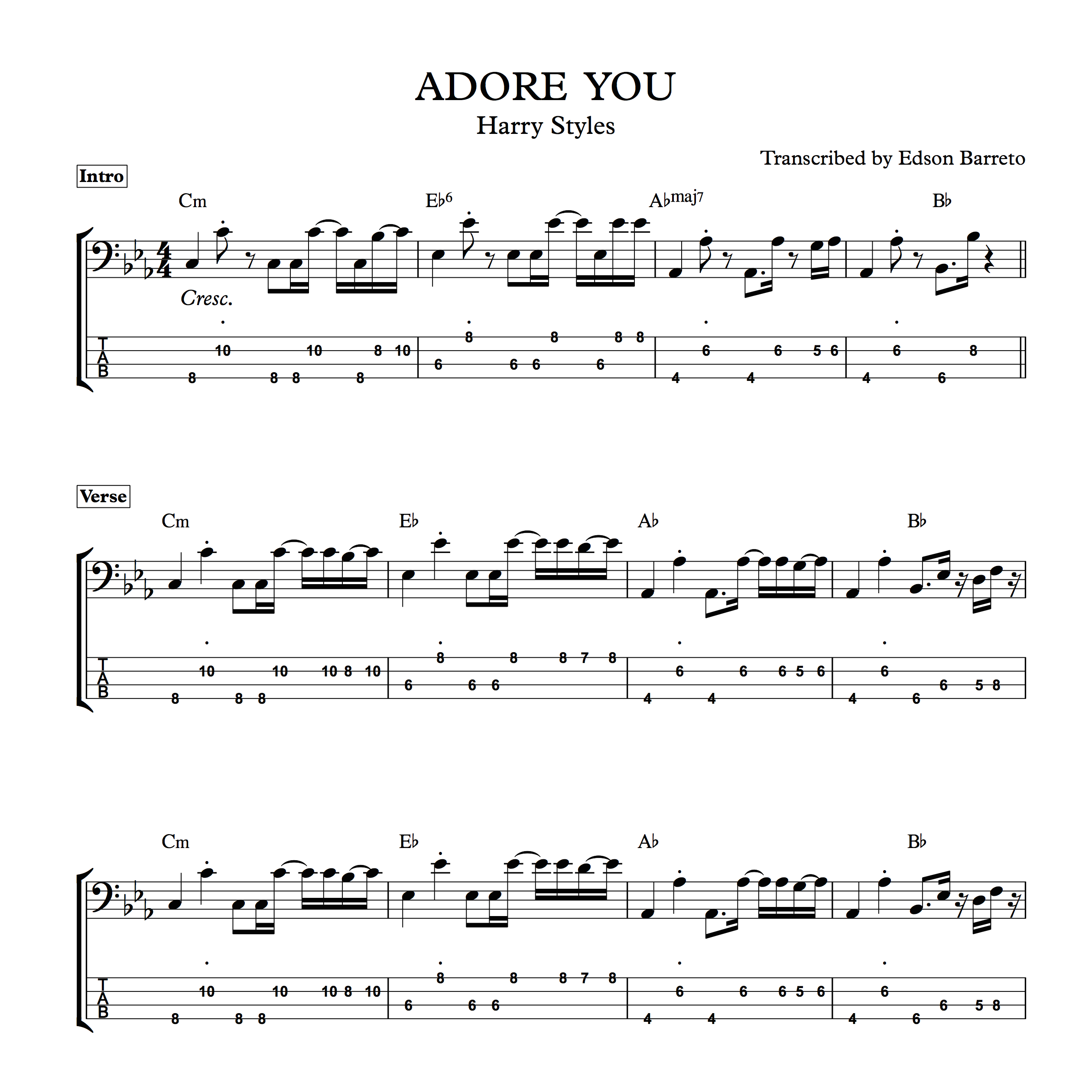 Cover image for Ebook ADORE YOU (Harry Styles) Bass Transcription, Score & Tab Lesson