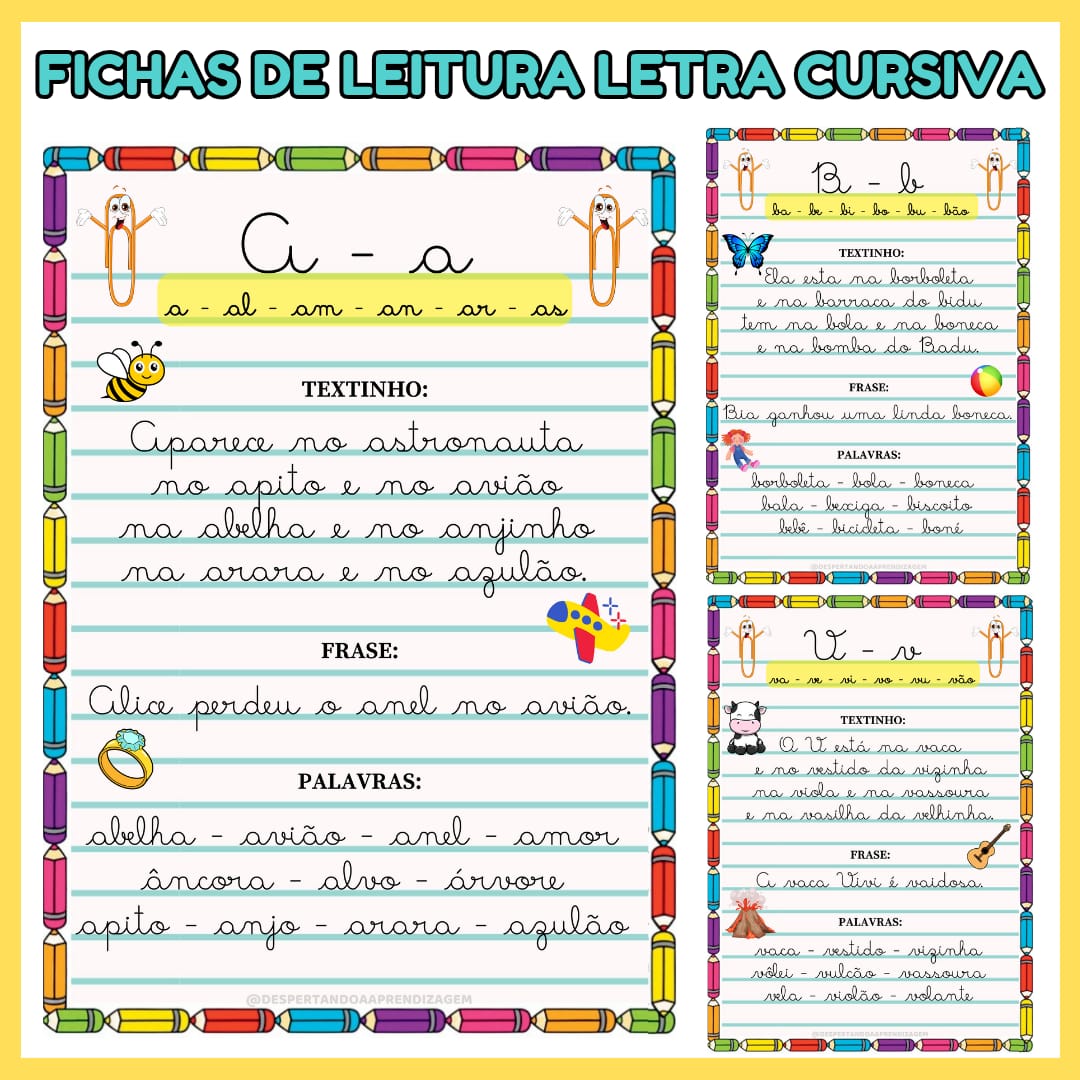 FICHAS DE LEITURA/ LETRA CURSIVA - Roseli Regina de Jesus Souza | H..., image size:1080x1080