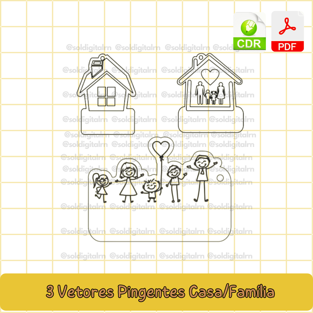 3 Vetores Pingentes Casa/Família (PDF e Corel Draw) - Sol Digital