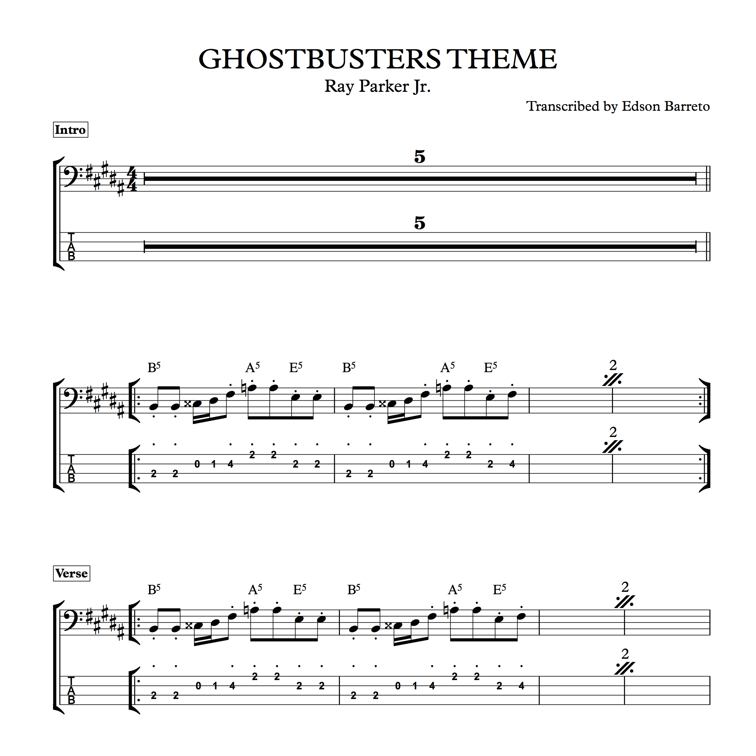 Cover image for Online course GHOSTBUSTERS THEME (TV Show) Bass Score & Tab Lesson