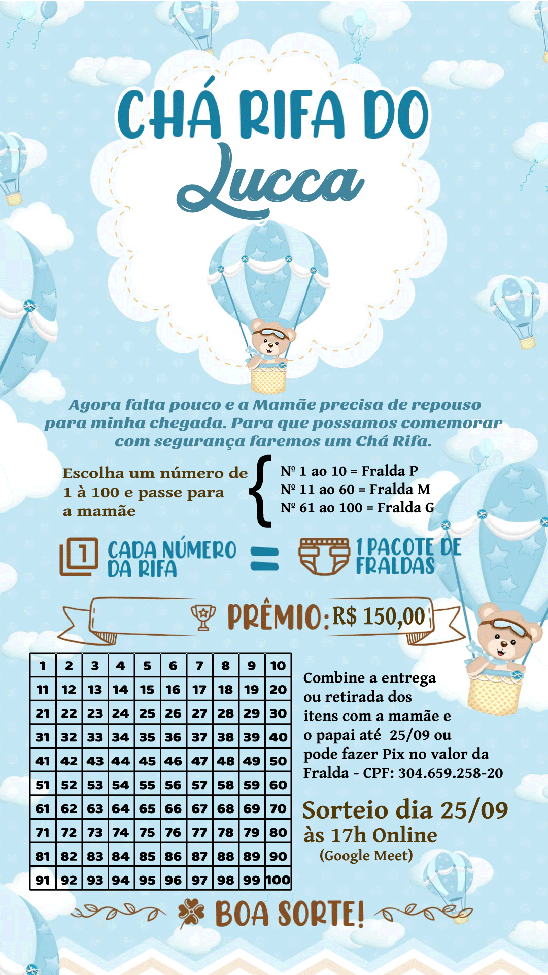 Convite Chá Rifa - Ursinho baloeiro