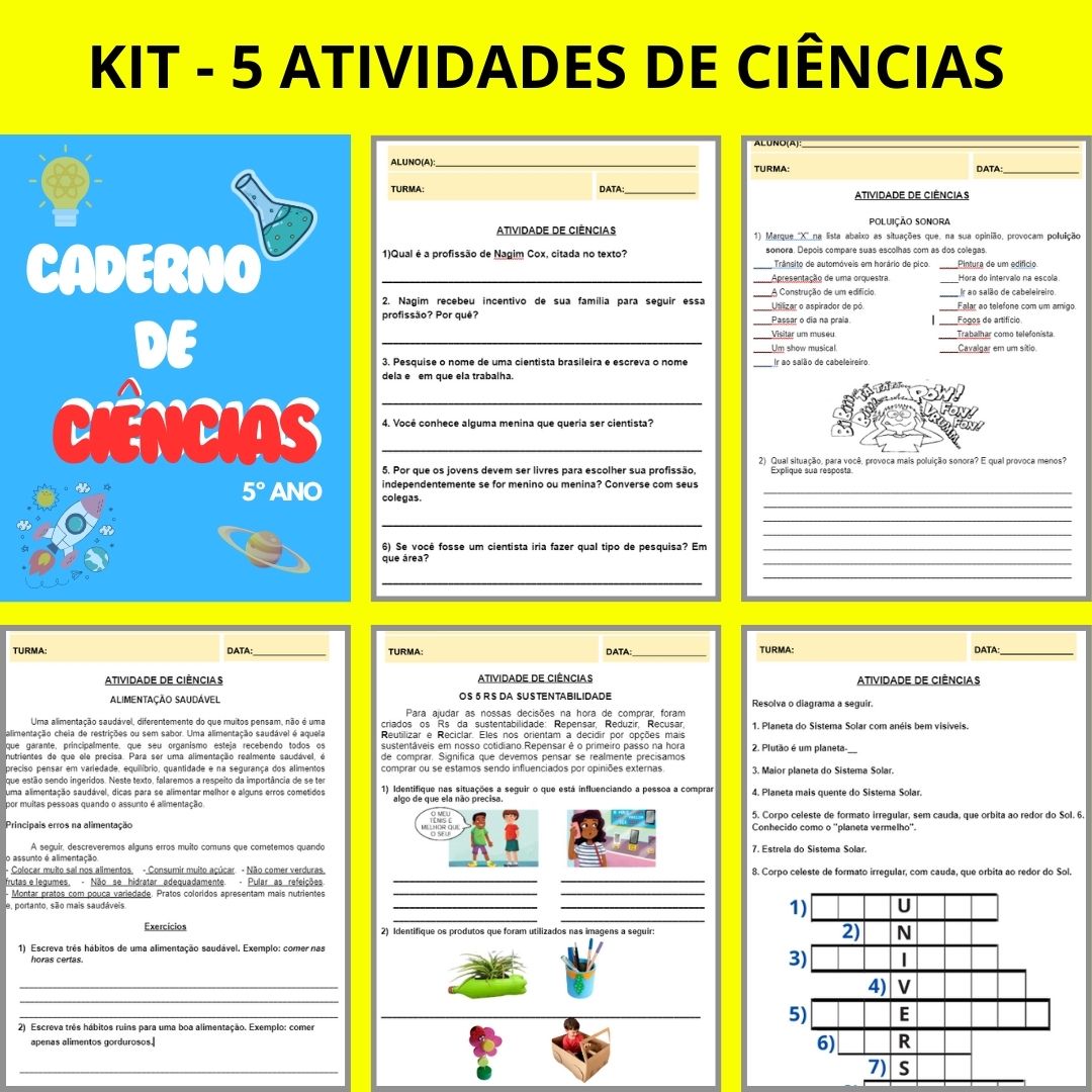 KIT 5 ATIVIDADES DE CIÊNCIAS PARA 5º ANO