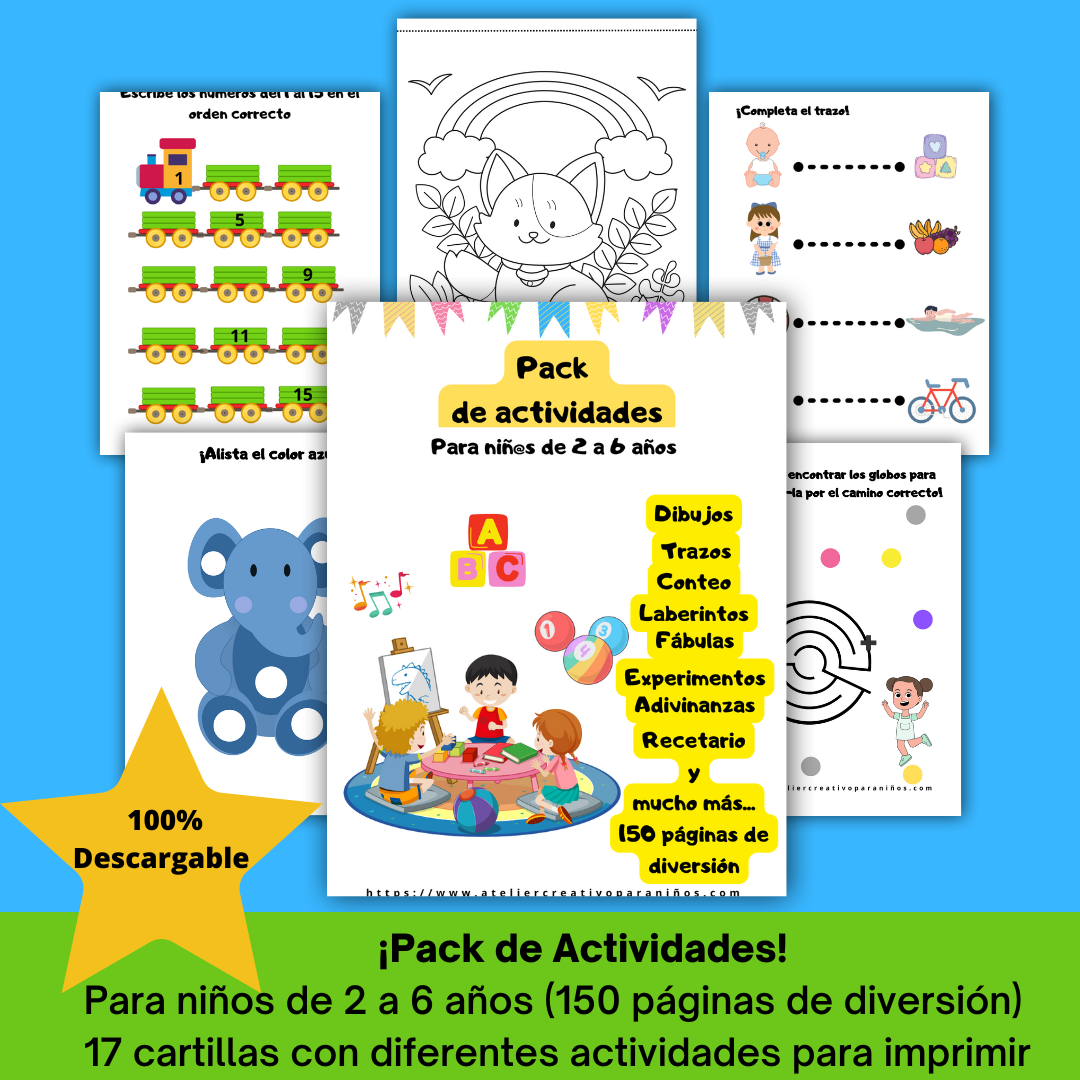 Pack de Actividades para Niños de 2 a 6 años (17 Cartillas suman 15...