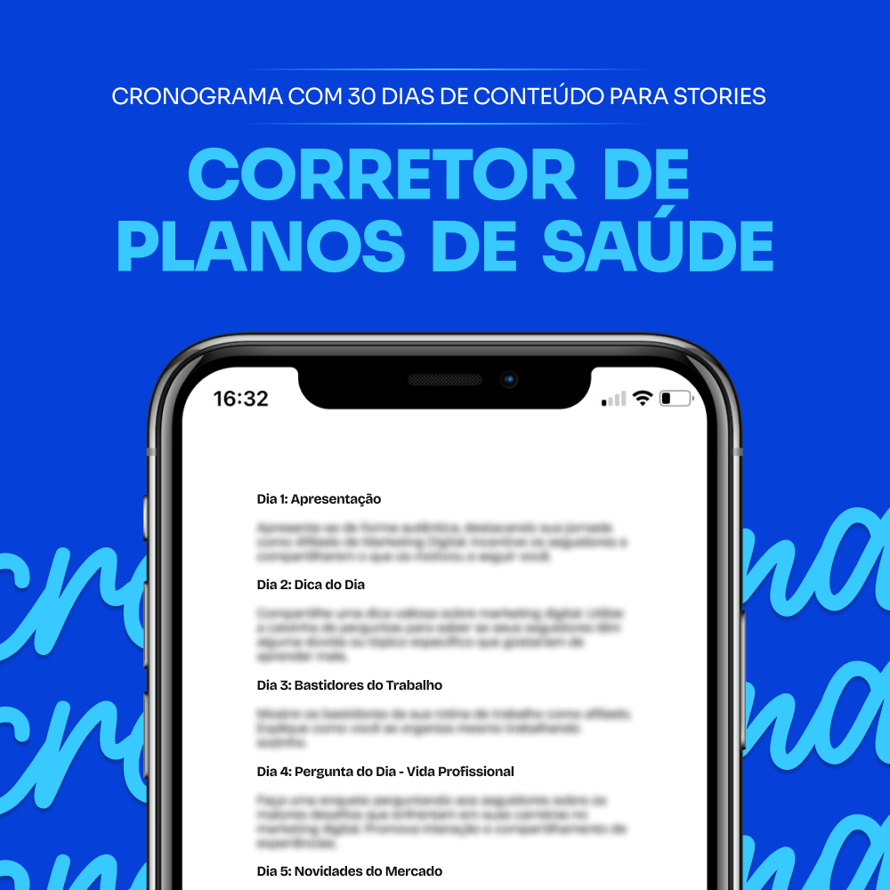 Cronograma com 30 dias de Conteúdo para Stories - Corretor de Planos de Saúde
