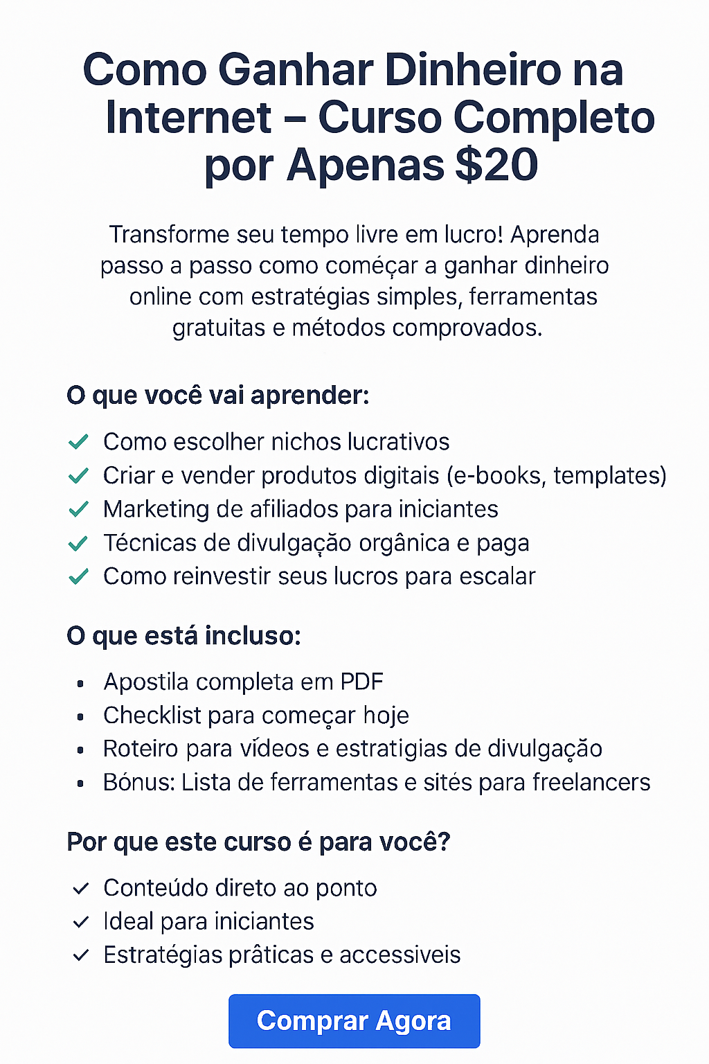 Como Ganhar Dinheiro na Internet – Curso Completo por Apenas $20