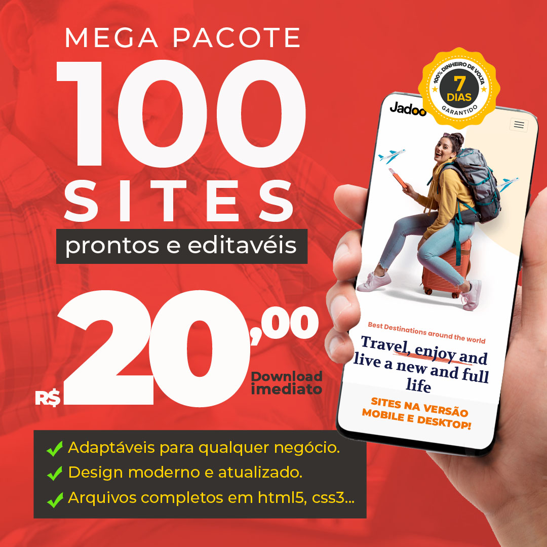 Mega Pacote com 100 sites prontos e editáveis por apenas R$ 20