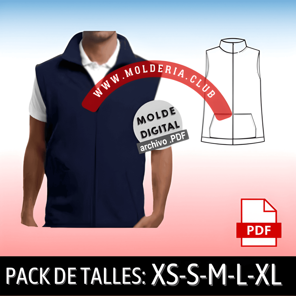 Patrón de Costura de Chaleco - Molde Profesional de Chaleca Unisex