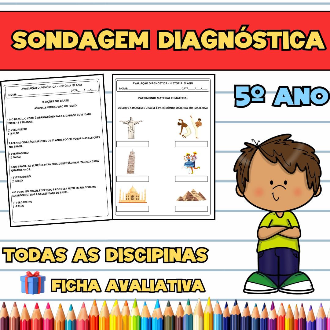 Avaliação de Sondagem Diagnóstica 5° Ano - EDUCA ARTE | Hotmart