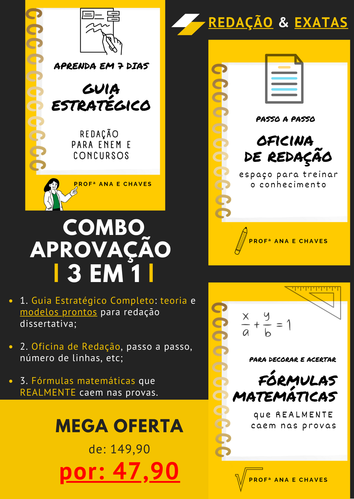 Combo APROVA ENEM 3 em 1 - Redação & Exatas (ENEM e Vestibulares di...