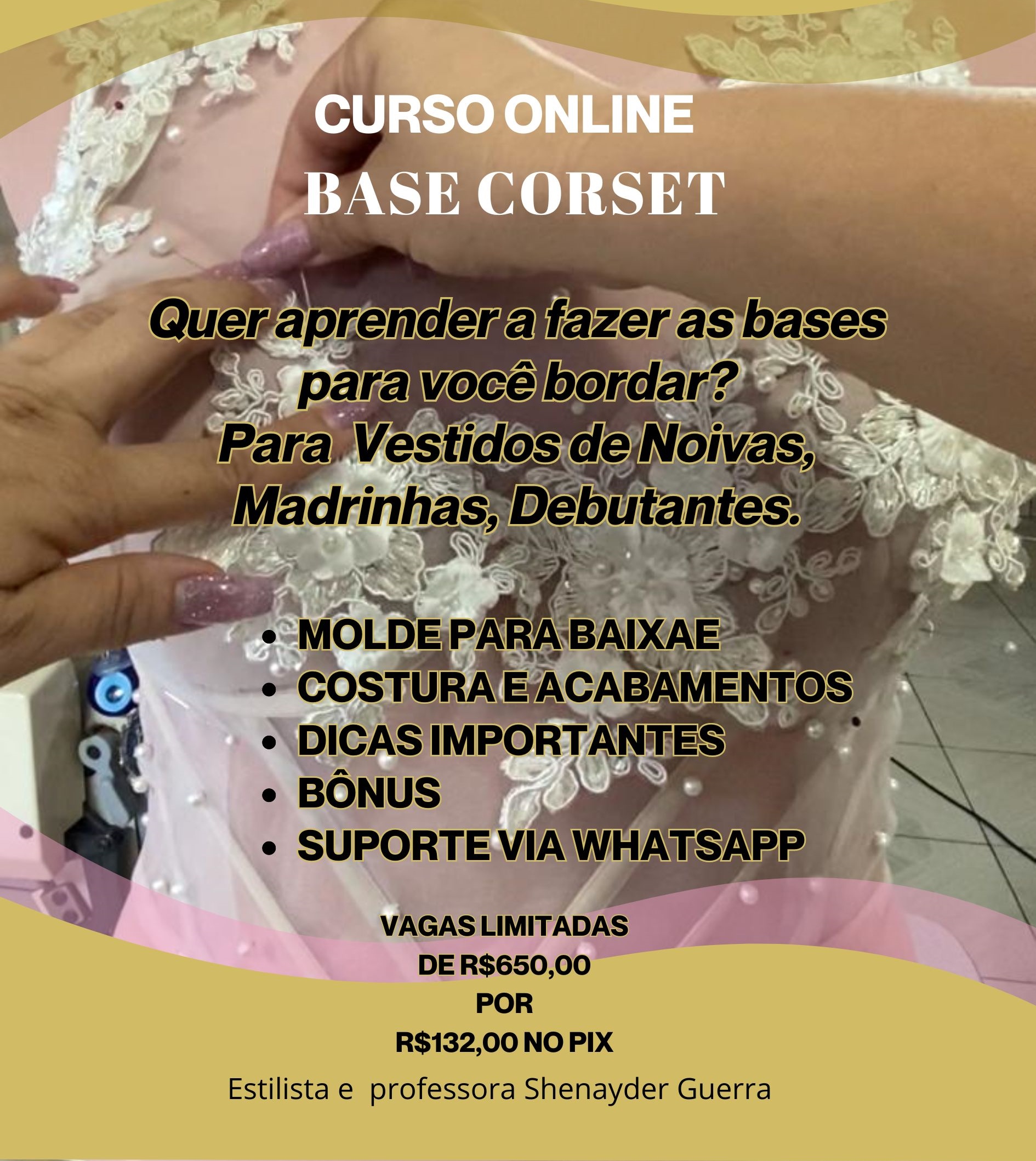 Imagem de capa para o Curso online Curso de base para bordados dos vestidos de noivas e festas
