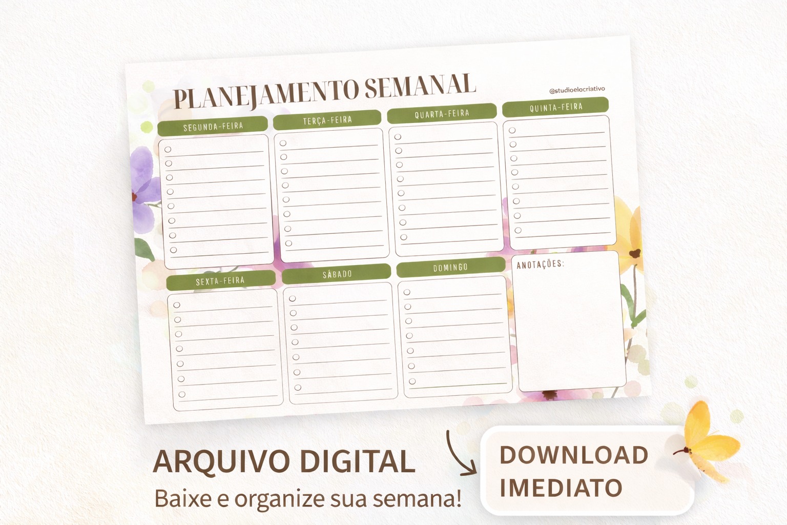 Planner Semanal Digital | Organização Simples e Prática - Elo Criat...