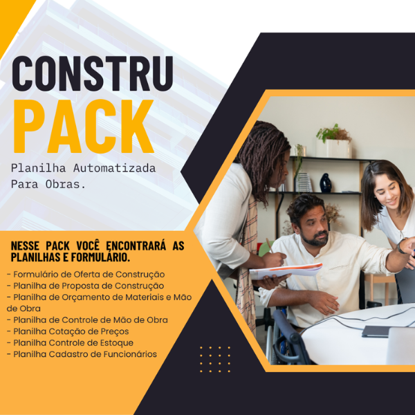 Imagem de capa para o Ebook ConstruPack - Planilha Automatizada Para Obras.