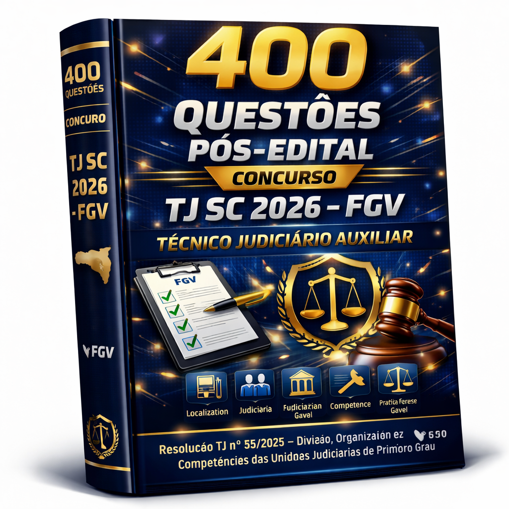Concurso Tribunal de Justiça de Santa Catarina (TJ-SC) – 400 Questões Pós-Edital – Cargo: Técnico Judiciário Auxiliar – Banca FGV – (Resolução TJ nº 35/2025: Divisão, Organização e Competências das Unidades Judiciárias de Primeiro Grau)